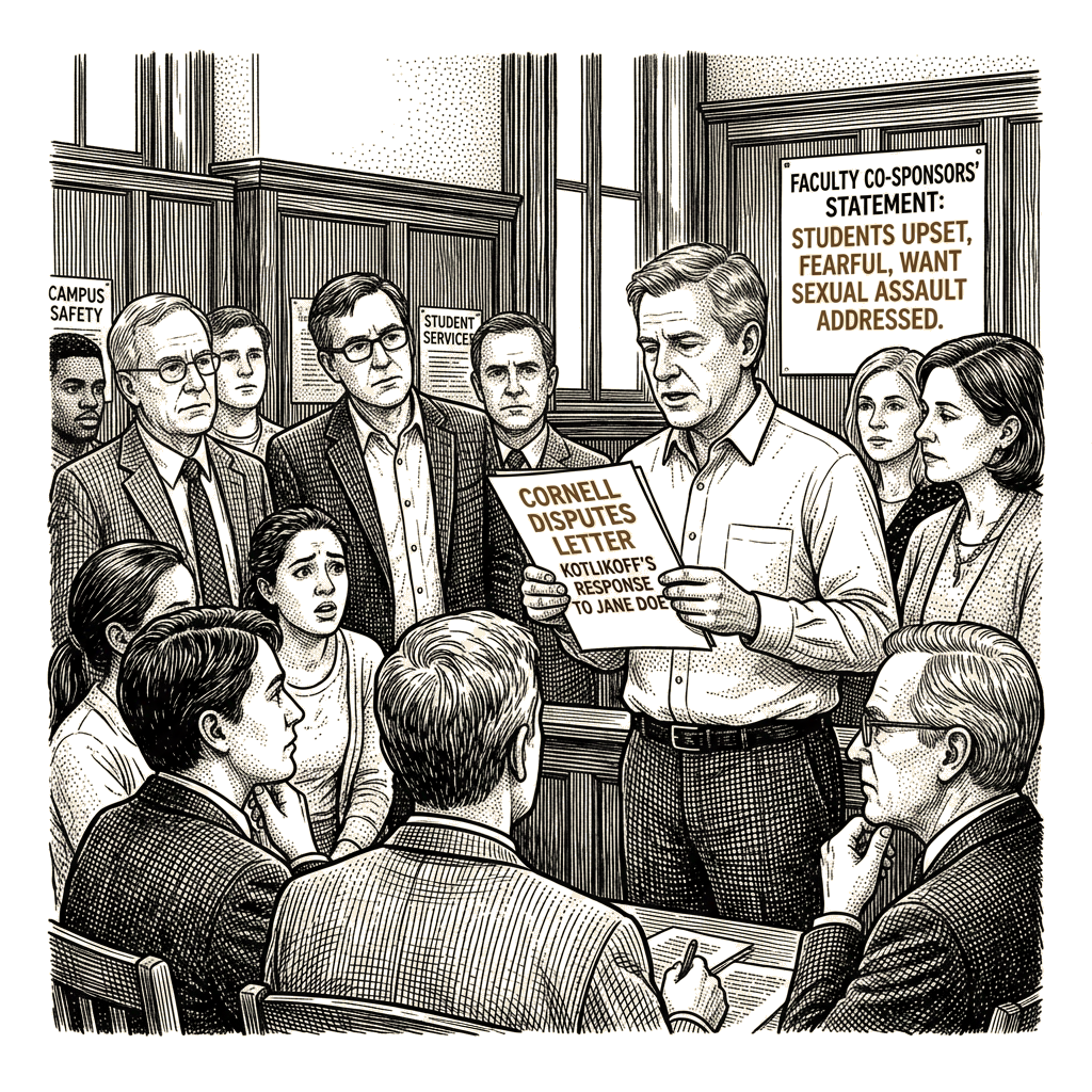 Illustration accompanying article: Cornell disputes letter depicting Kotlikoff's response to Jane Doe