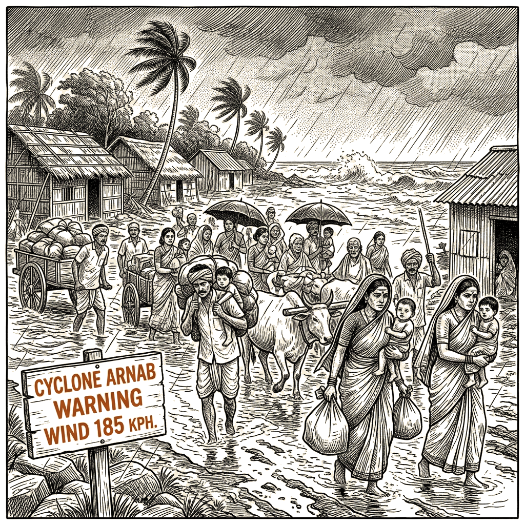 Illustration accompanying article: Cyclone Arnab crosses Andhra Pradesh coast with winds up to 185 kph