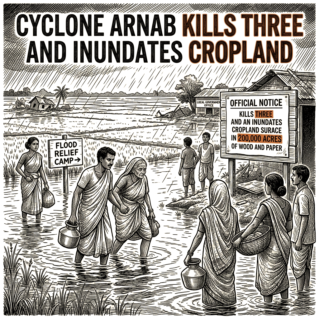 Illustration accompanying article: Cyclone Arnab kills three and inundates cropland in eastern India