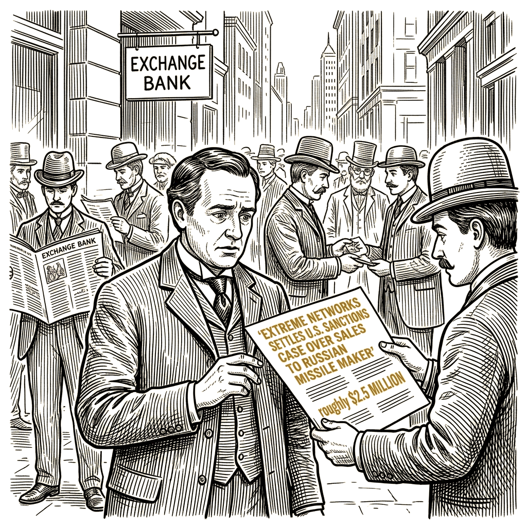 Illustration accompanying article: Extreme Networks settles U.S. sanctions case over sales to Russian missile maker