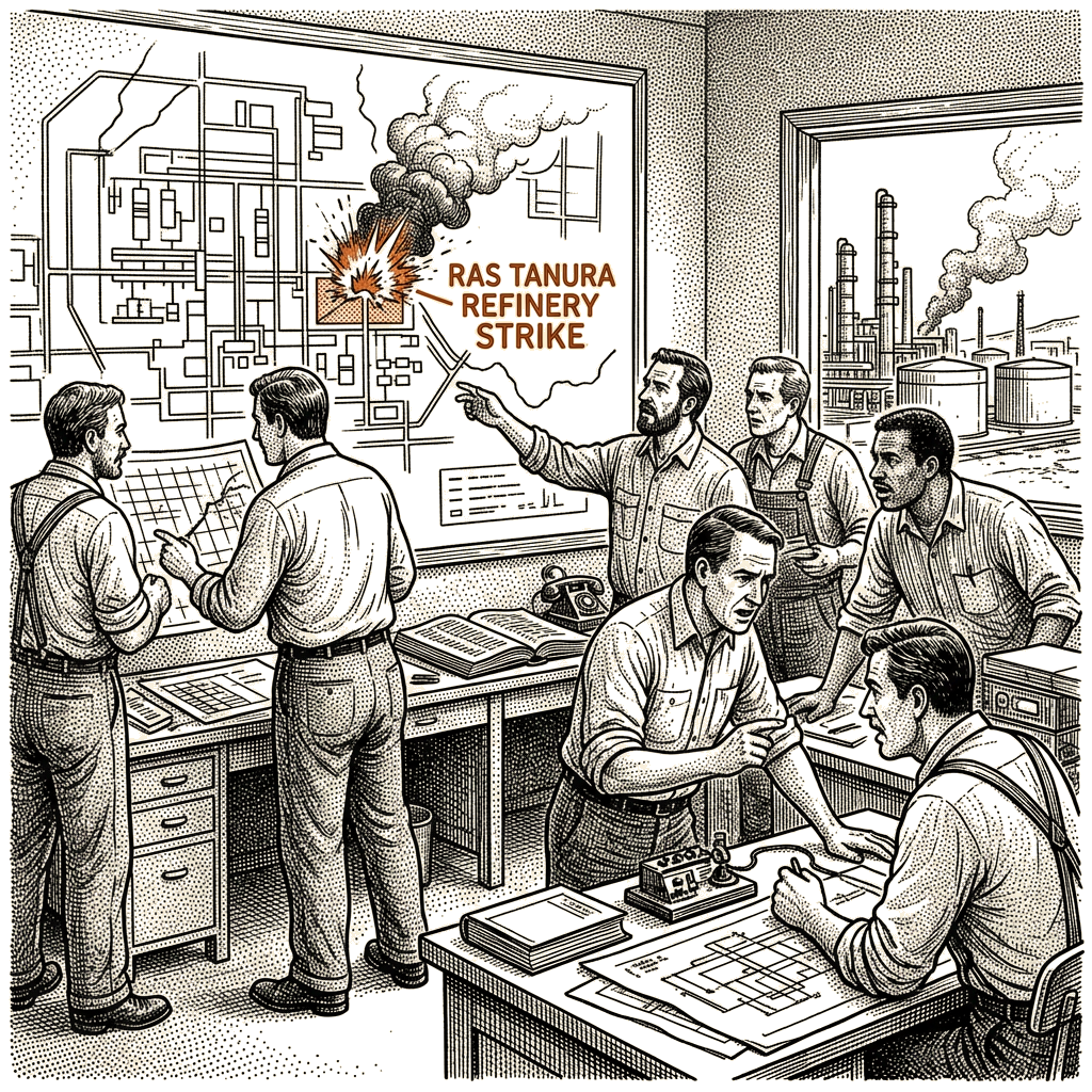 Illustration accompanying article: Oil prices rise after Houthi militants claim Saudi refinery strike