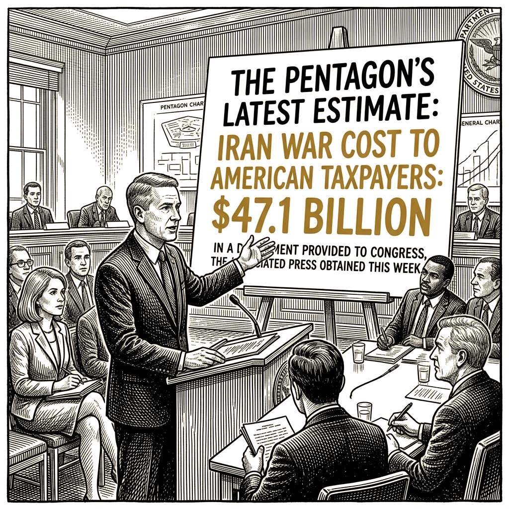 Illustration accompanying article: Pentagon puts Iran war cost at $47.1 billion