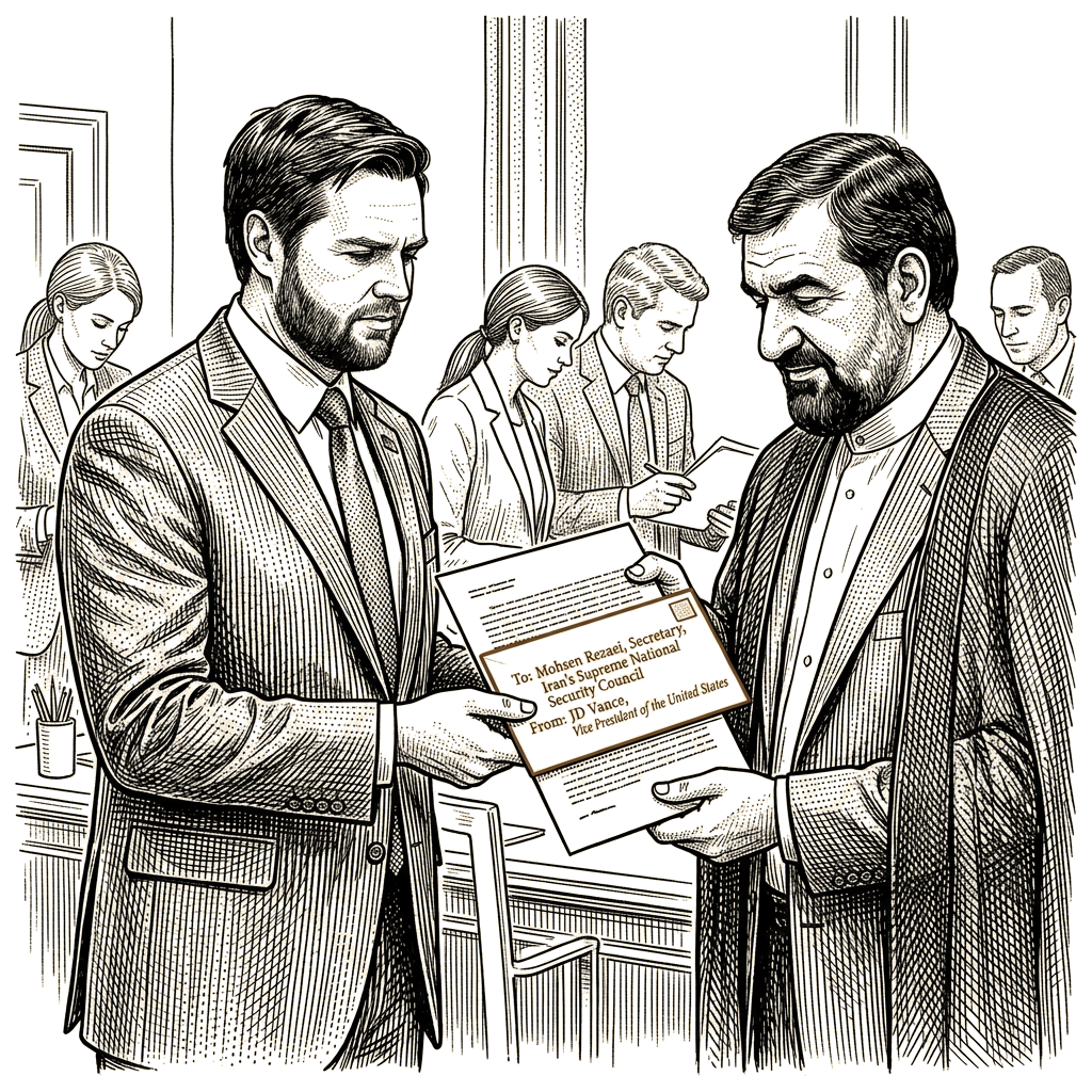 Illustration accompanying article: Vance sends letter to Iranian security chief to restart peace talks