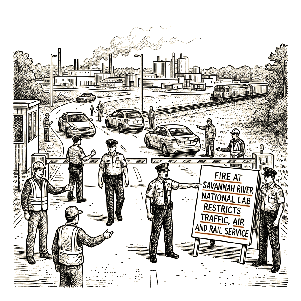 Illustration accompanying article: Fire at Savannah River National Lab restricts traffic, air and rail service