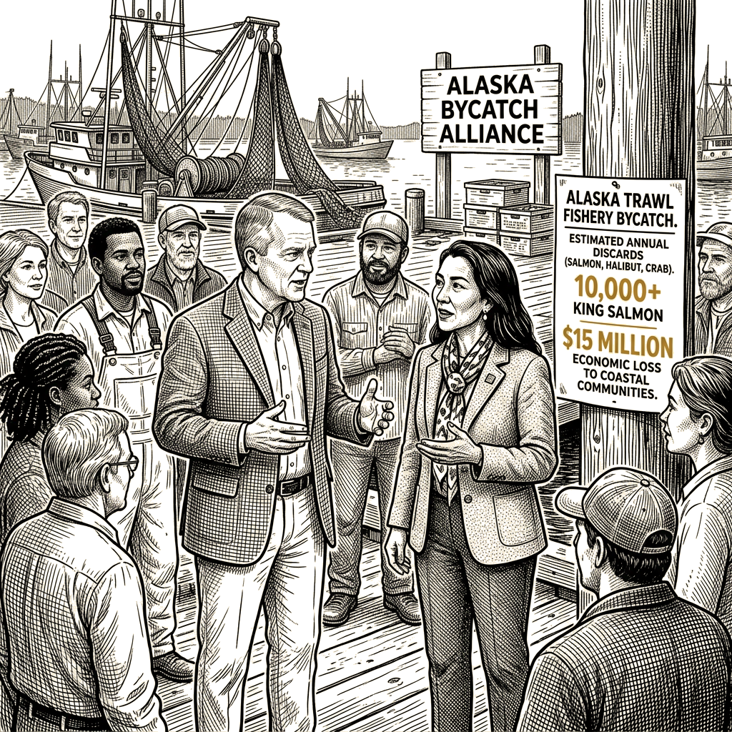 Illustration accompanying article: Sullivan, Peltola clash over trawler bycatch in Alaska Senate race
