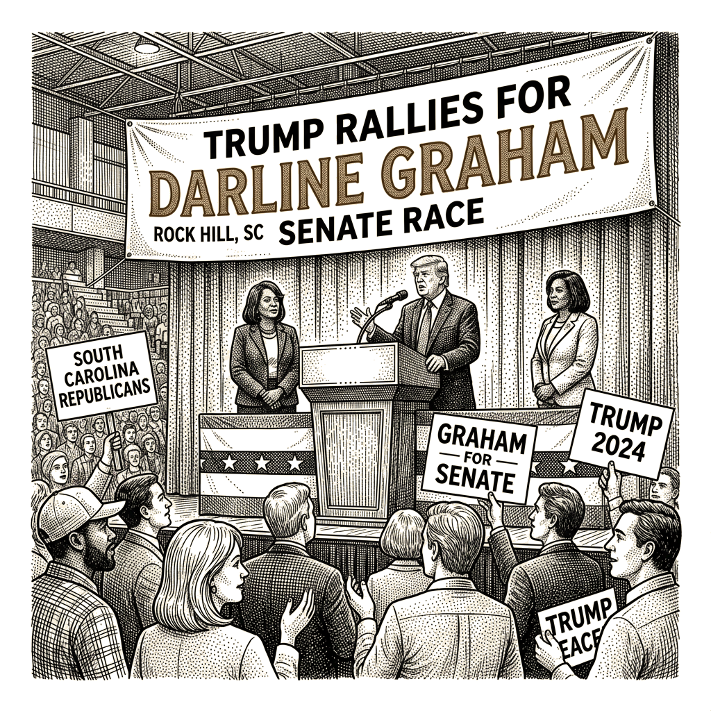 Illustration accompanying article: Trump rallies in Rock Hill for Darline Graham in Senate race