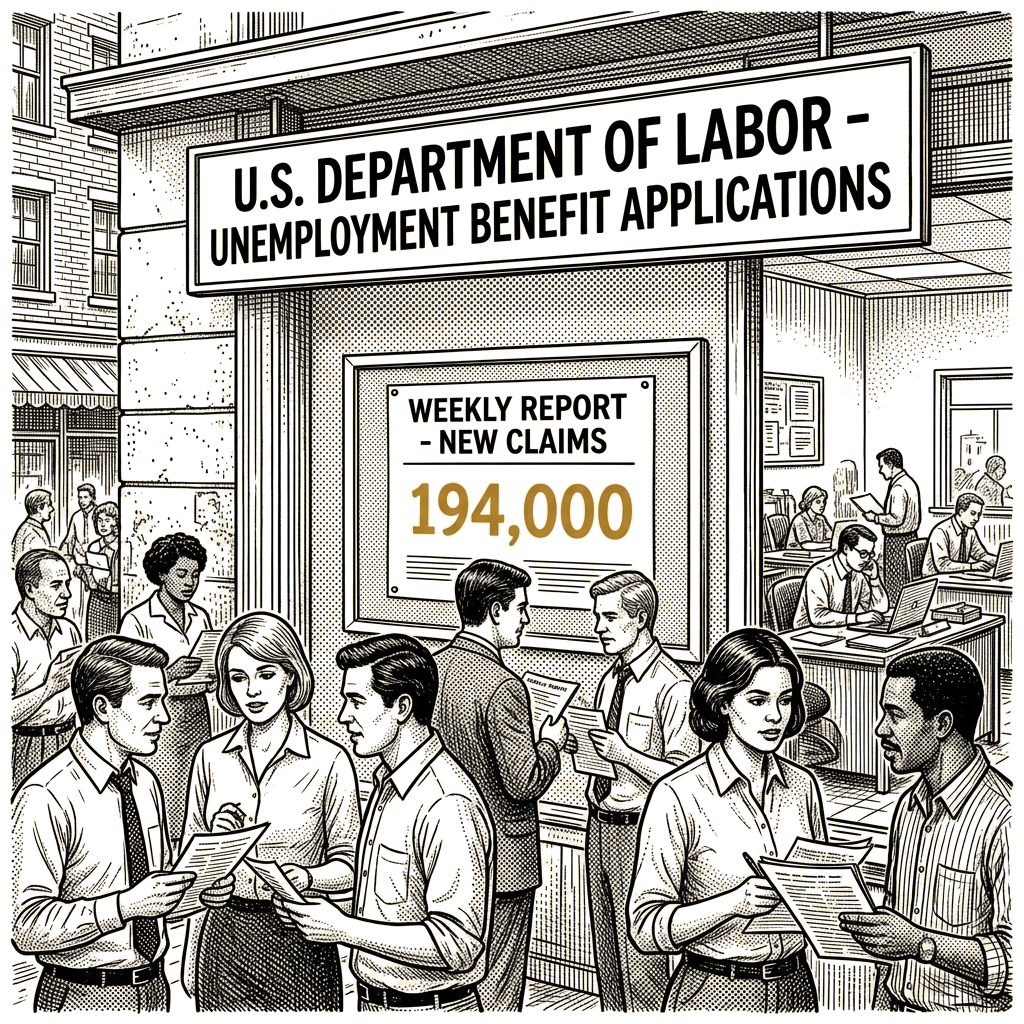 Illustration accompanying article: U.S. jobless claims fall to 194,000, lowest since mid-July