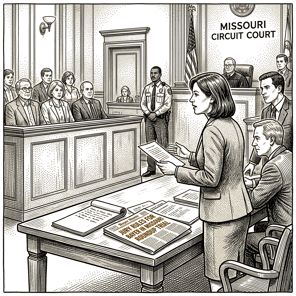 Illustration accompanying article: Bayer wins Missouri Roundup trial, first since Supreme Court ruling