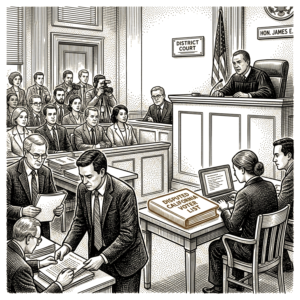 Illustration accompanying article: Judge orders Trump administration to turn over disputed California voter list