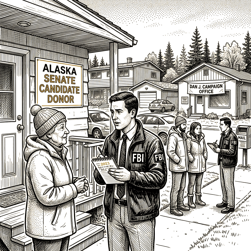 Illustration accompanying article: FBI begins asking donors to Alaska Senate candidate about potential deception