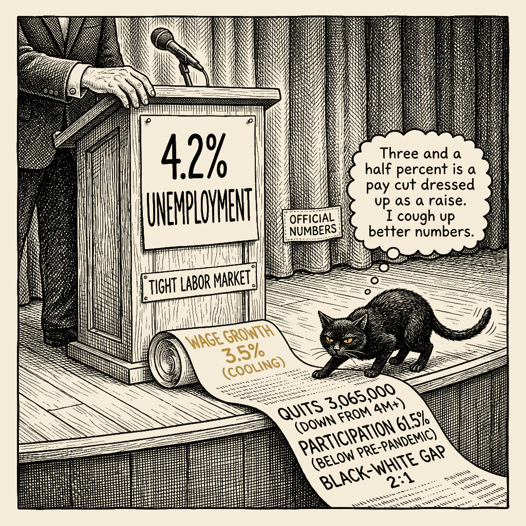 Editorial cartoon by Barb McGowan: Four point two percent and falling behind