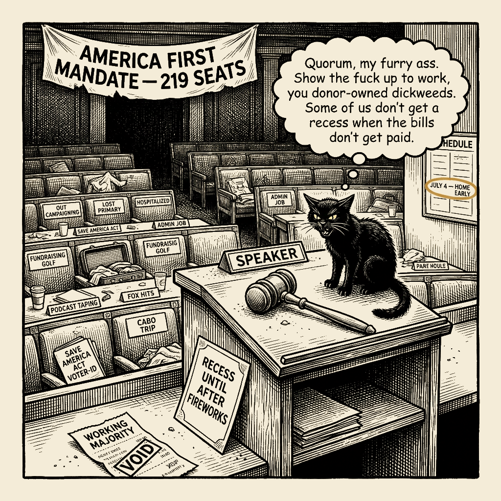 Editorial cartoon by Barb McGowan: The 219-Seat 'Mandate' Took the Fourth Off