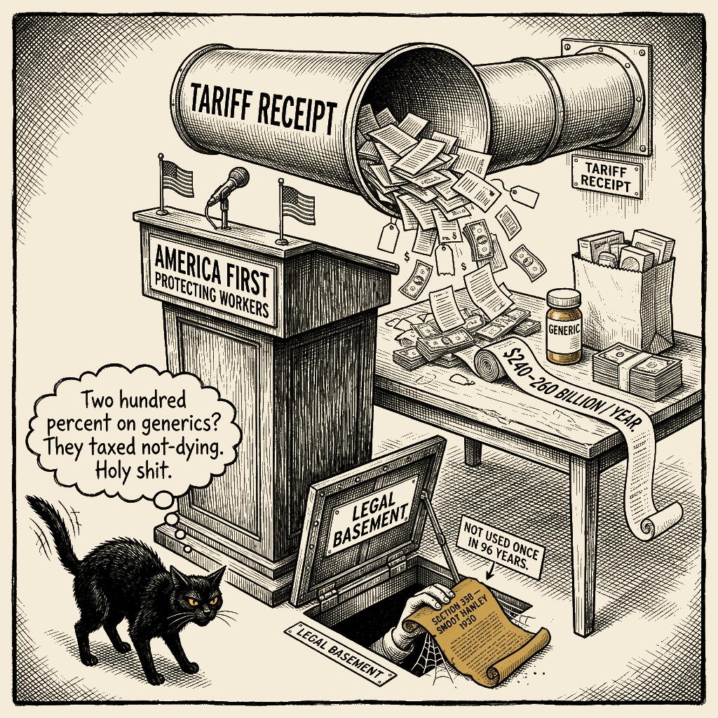 Editorial cartoon by Barb McGowan: They Dug Up a Forgotten Law to Tax Your Groceries