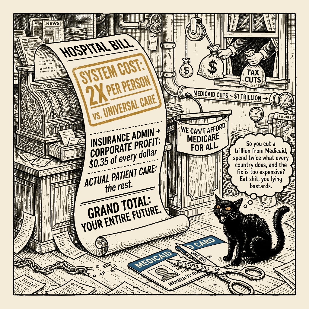 Editorial cartoon by Barb McGowan: They Found a Trillion for Donors. They Can't Find a Dime for Your Kid.