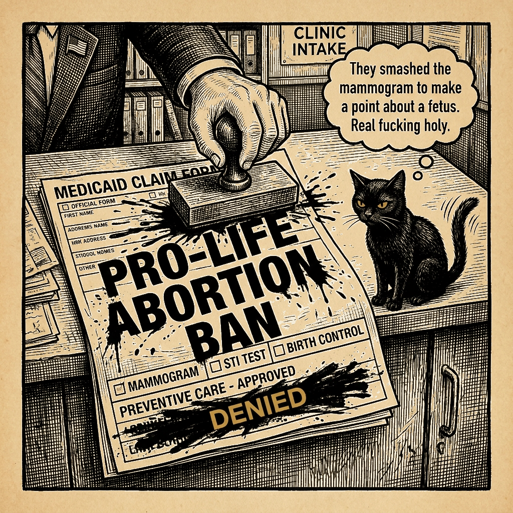 Editorial cartoon by Barb McGowan: They Smashed the Mammogram to Make a Point