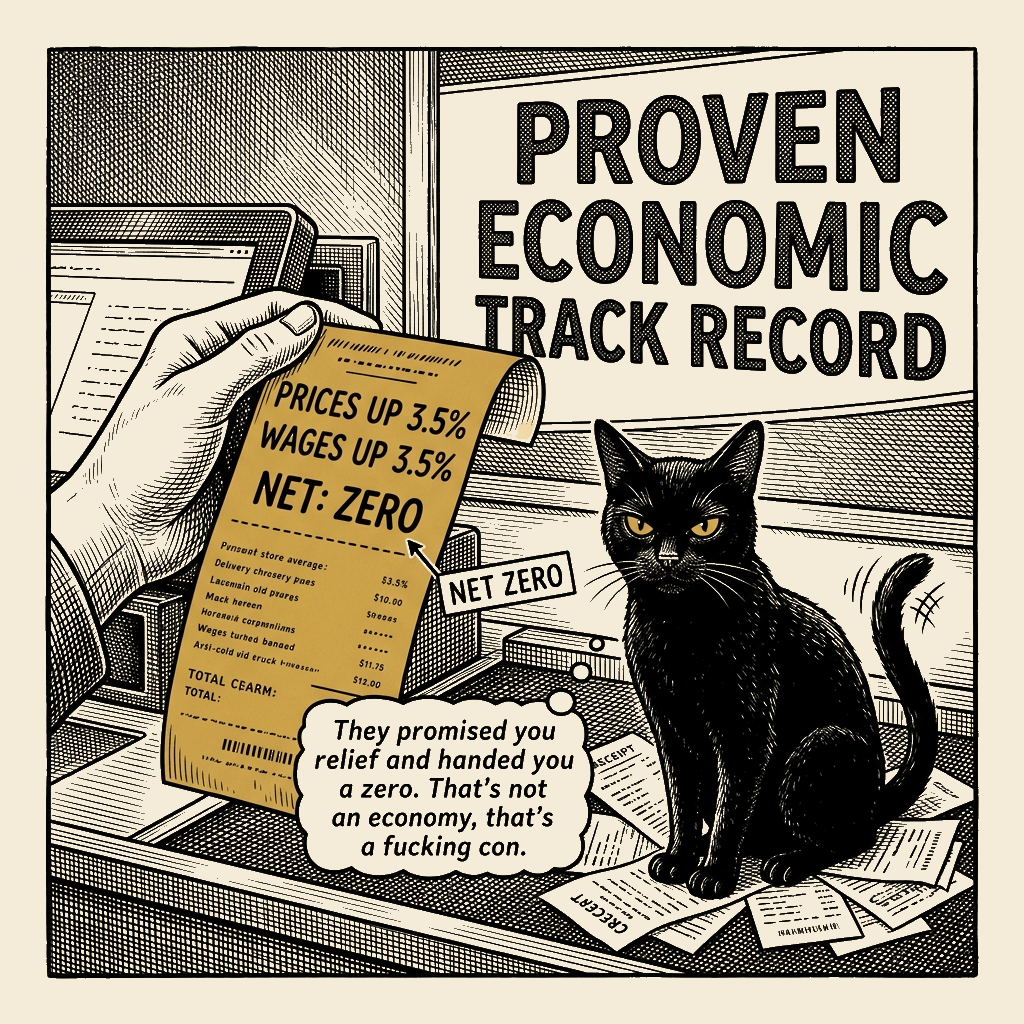Editorial cartoon by Barb McGowan: They Sold You Relief and Handed You a Zero
