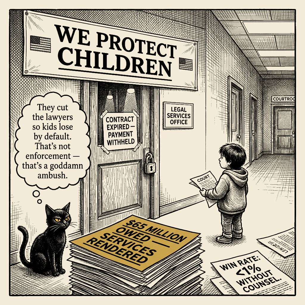 Editorial cartoon by Barb McGowan: They'd Rather Deport a Kid Than Pay His Lawyer