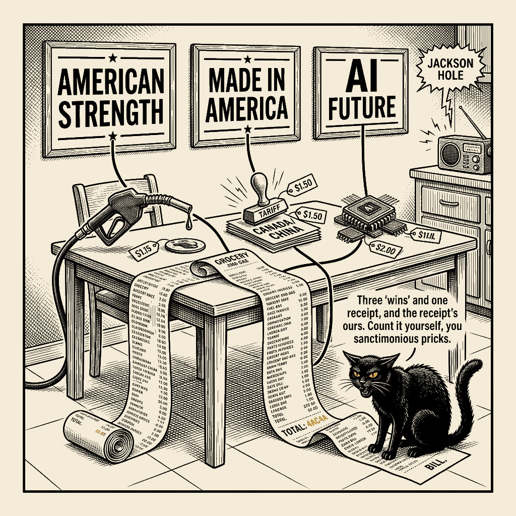 Editorial cartoon by Barb McGowan: Three 'wins.' One bill. Same kitchen table, you sanctimonious fucks.