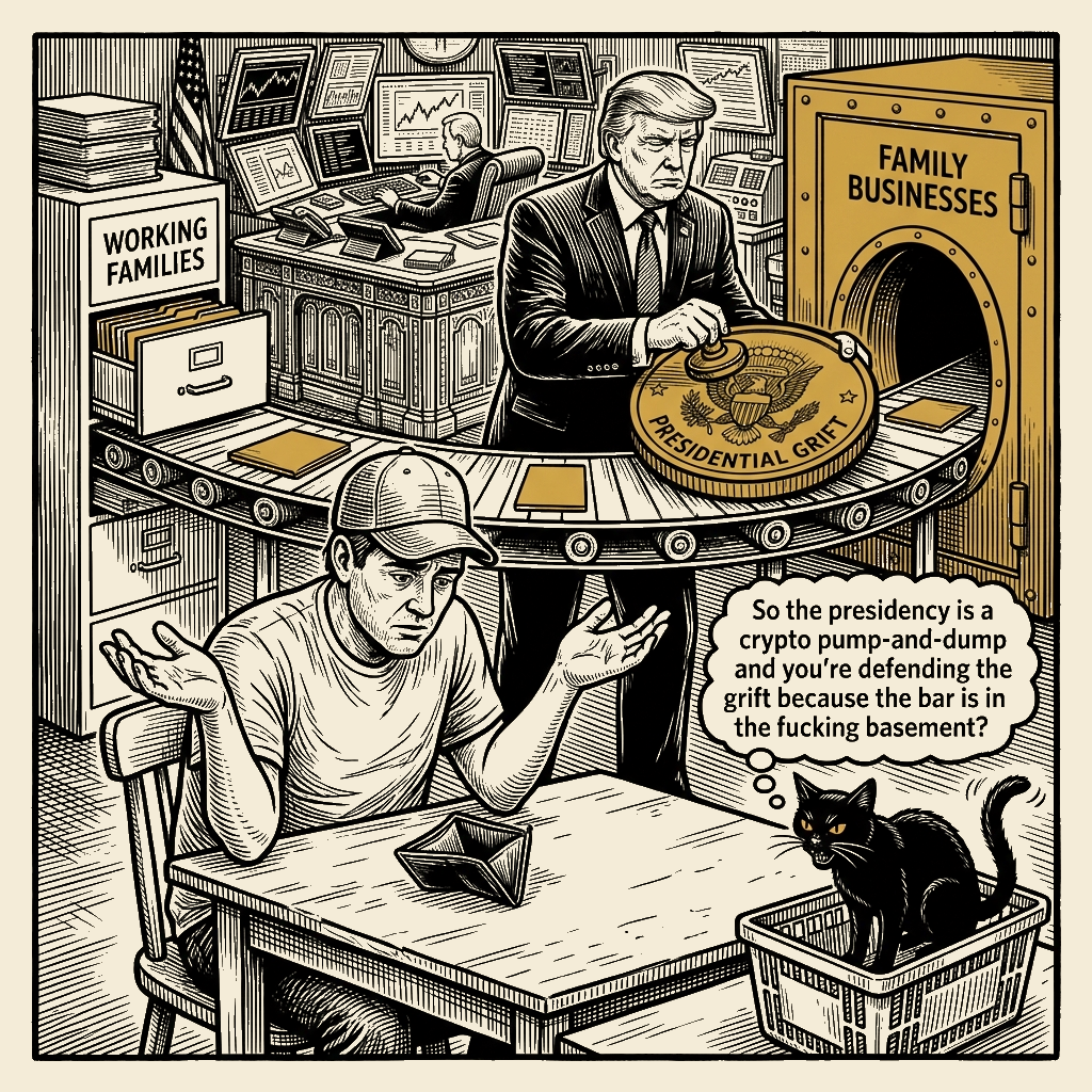 Editorial cartoon by Barb McGowan: You Voted for the Grifter and Called It a Revolution