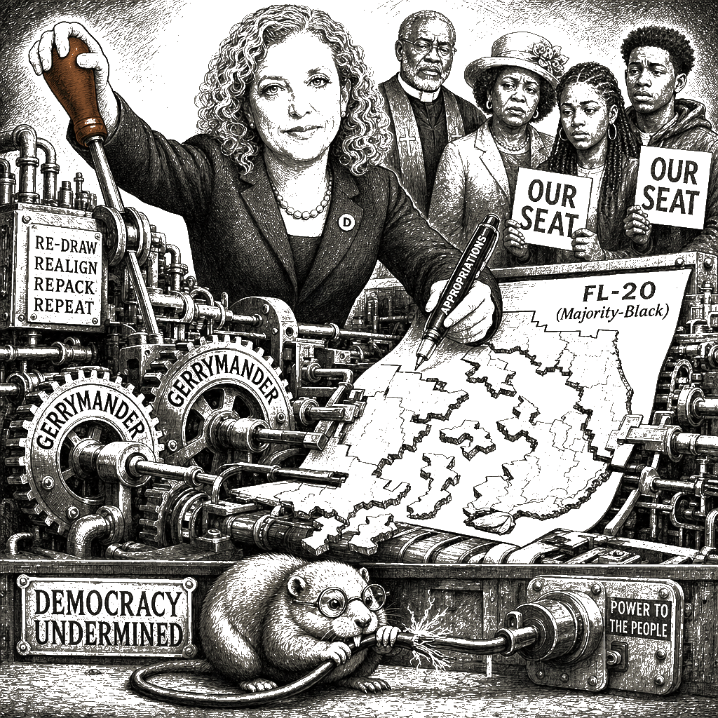 Editorial cartoon by Hector Rentier: Debbie Wasserman Schultz Took the Black District
