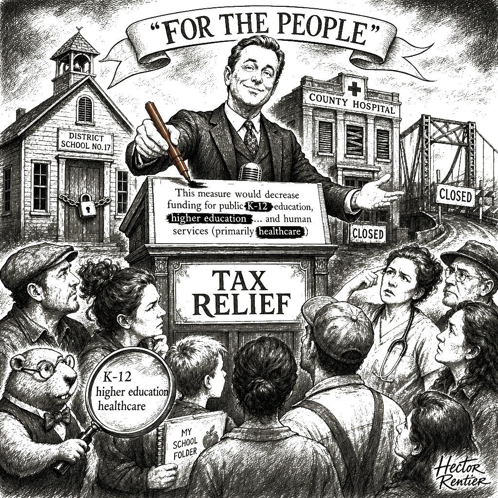 Editorial cartoon by Hector Rentier: Democrats Defend Democracy From the Wealthy's Tax Revolt