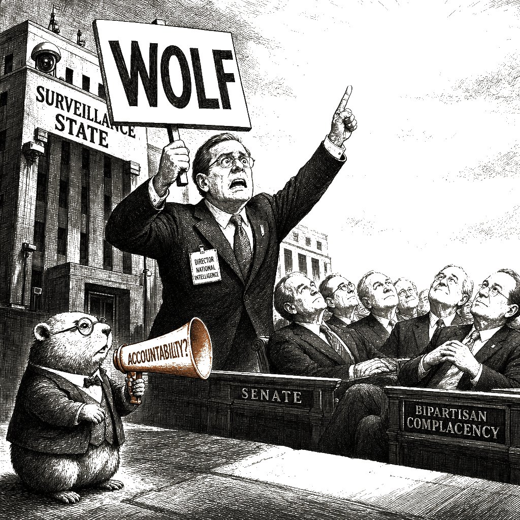 Editorial cartoon by Hector Rentier: Democrats Let the Authority Die While the Agencies Cried Wolf