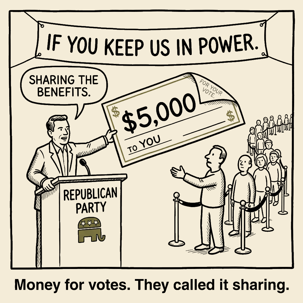 Unsigned MSI house political cartoon: $5,000 if you keep us