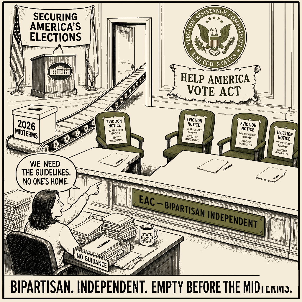 Unsigned MSI house political cartoon: Bipartisan. Independent. Empty before the midterms.