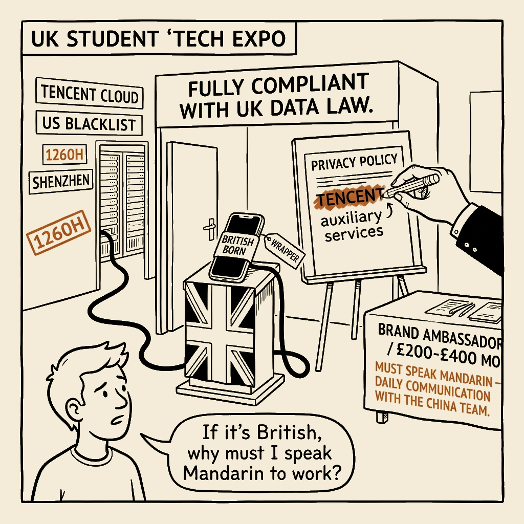 Unsigned MSI house political cartoon: British by the sticker. Chinese by the stack.