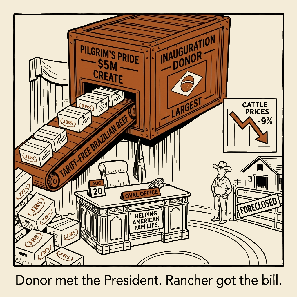 Unsigned MSI house political cartoon: Cheaper beef — for the donor.