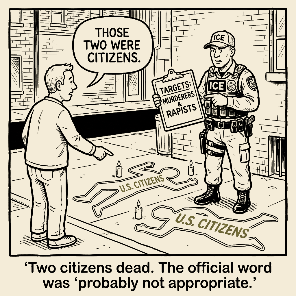 Unsigned MSI house political cartoon: Citizen Targets