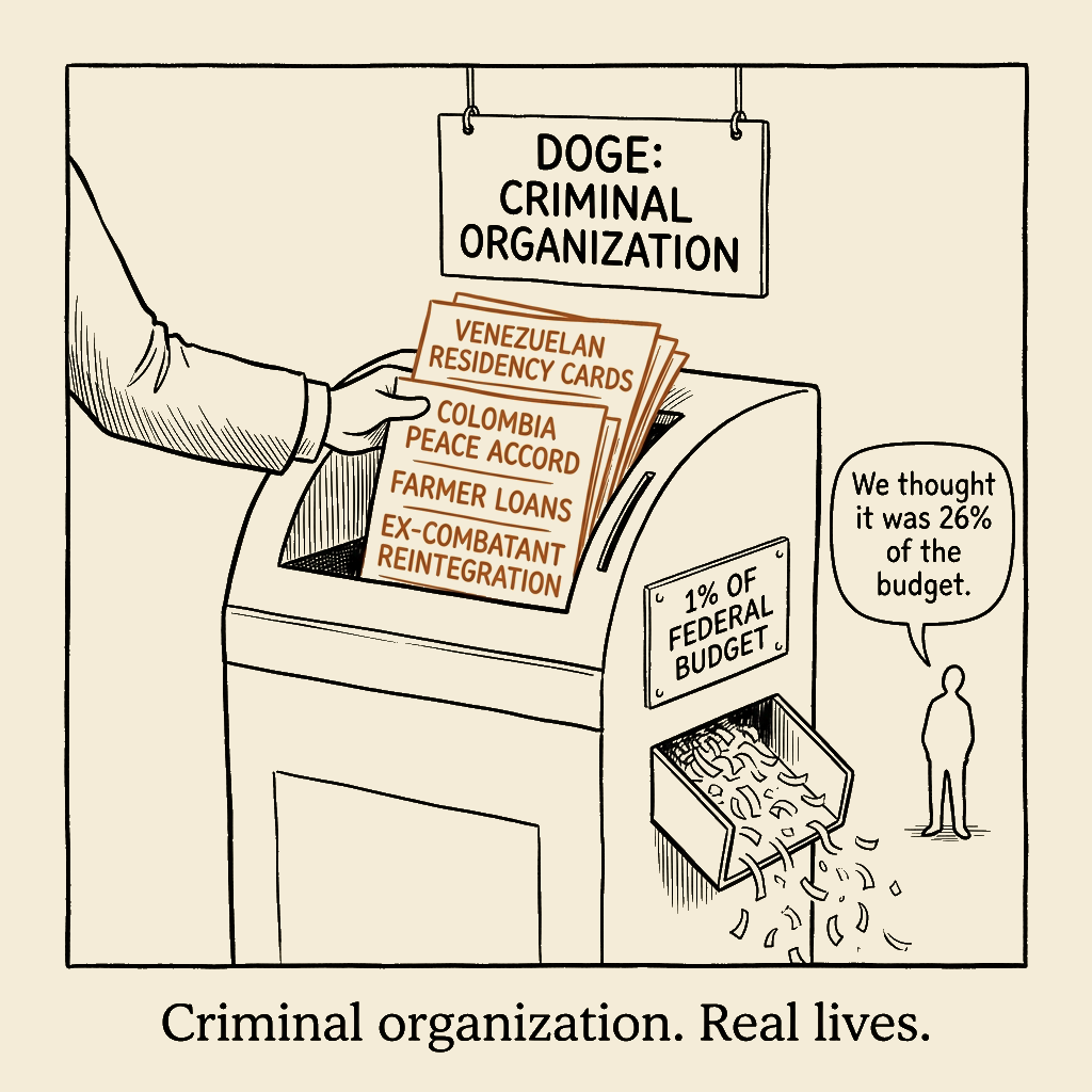 Unsigned MSI house political cartoon: Criminal organization. Real lives.