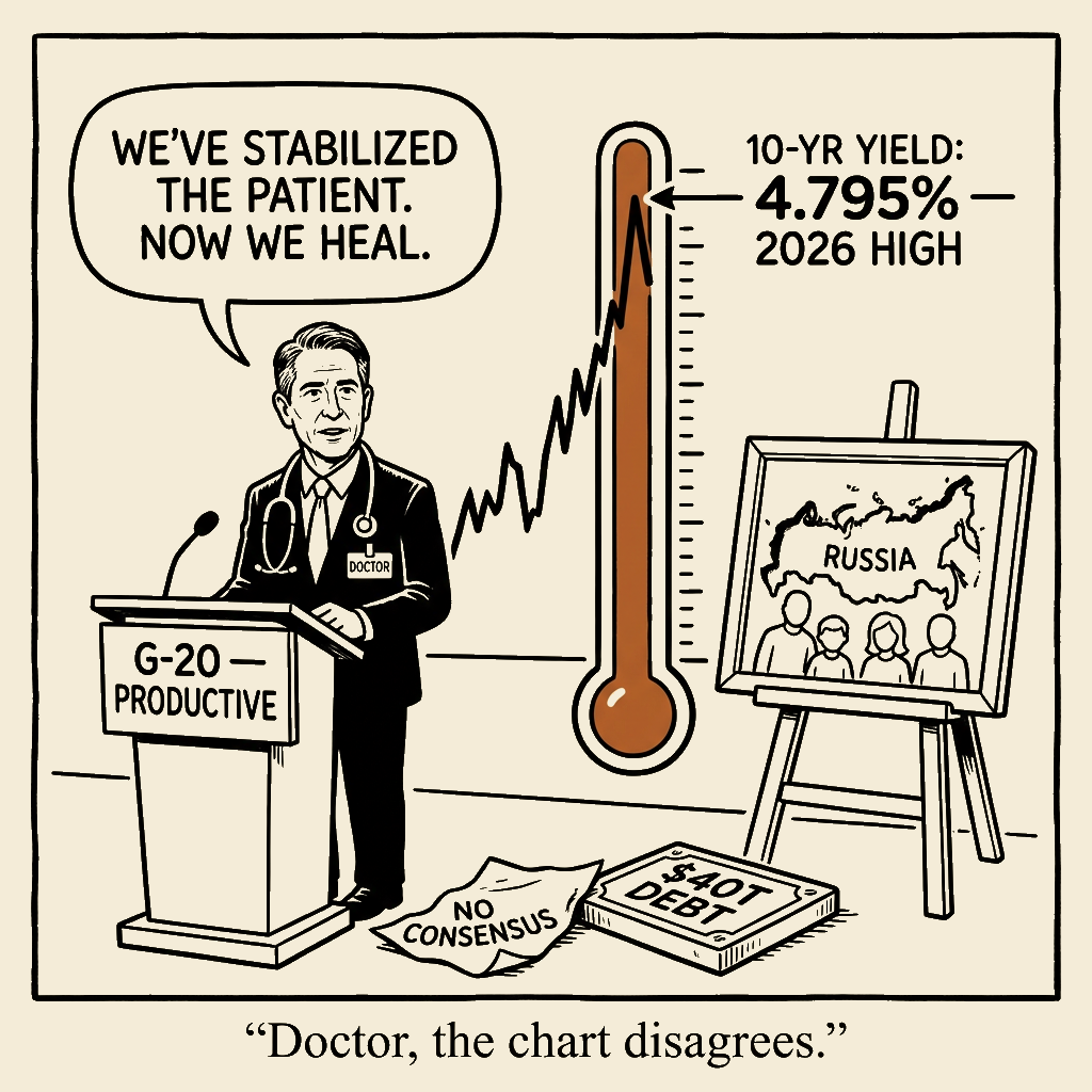 Unsigned MSI house political cartoon: Diagnosis: Denial