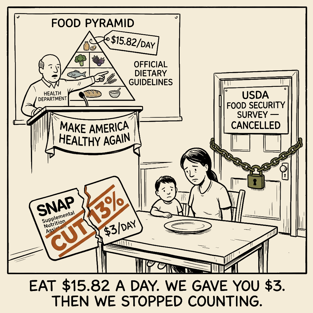 Unsigned MSI house political cartoon: Eat $15.82 a Day