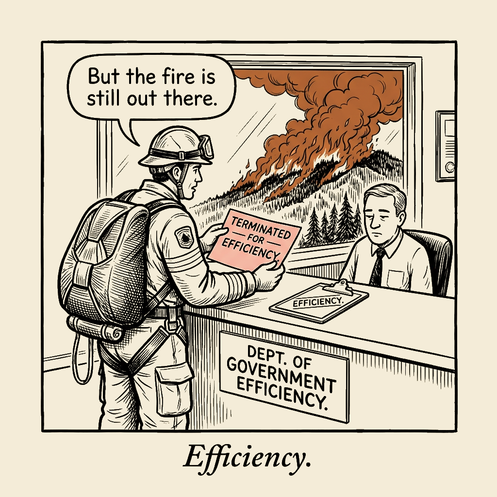 Unsigned MSI house political cartoon: Efficiency
