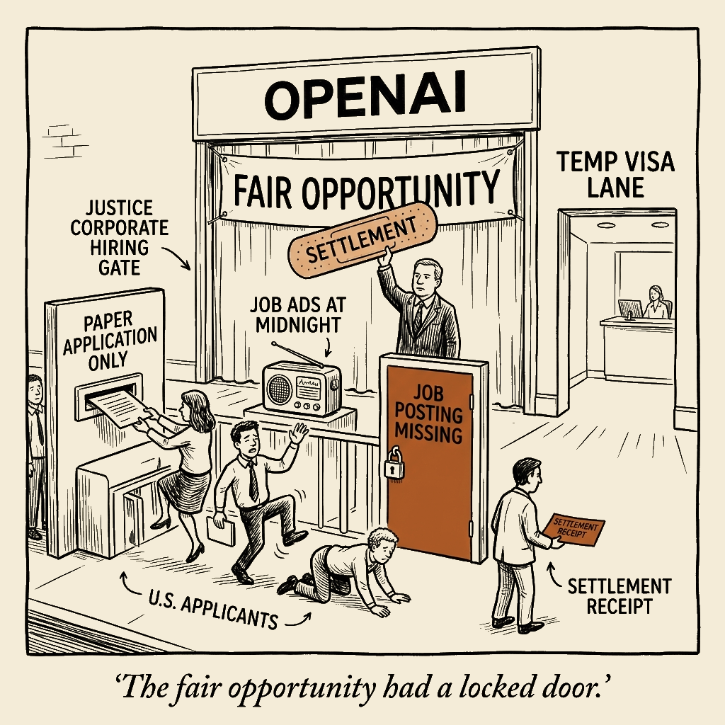 Unsigned MSI house political cartoon: Fair Opportunity, Terms Apply