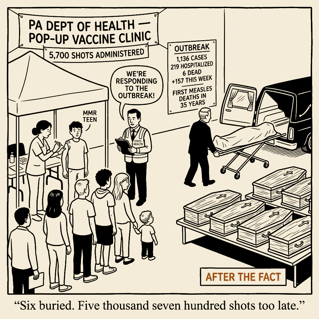 Unsigned MSI house political cartoon: Five thousand seven hundred shots too late