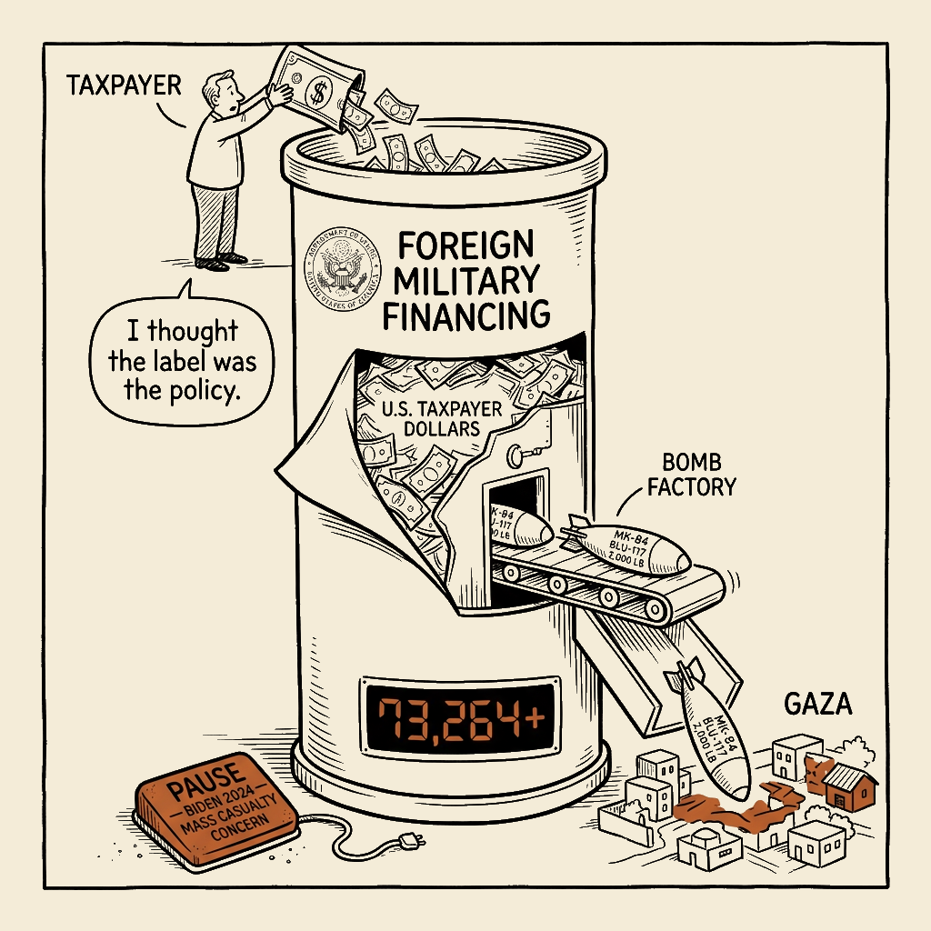Unsigned MSI house political cartoon: Foreign Military Financing