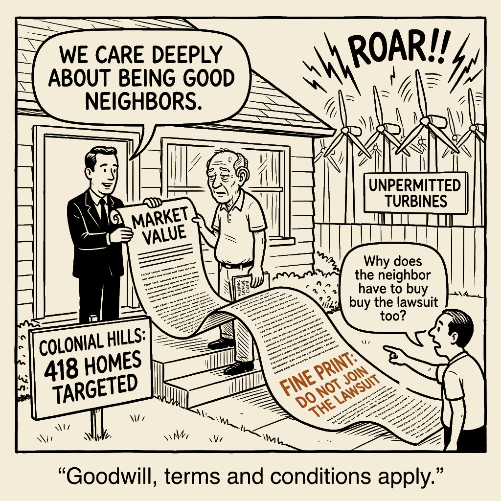 Unsigned MSI house political cartoon: Good Neighbor, Fine Print