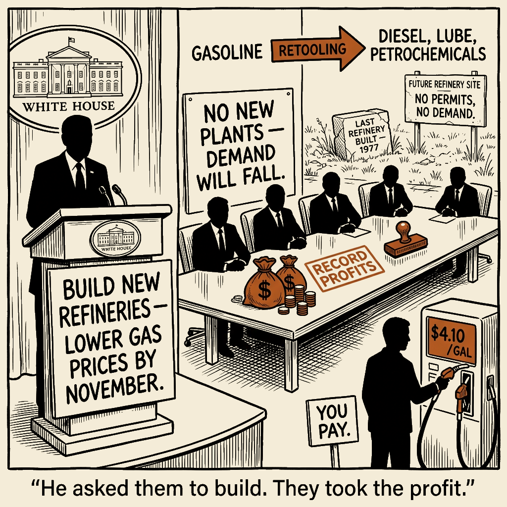 Unsigned MSI house political cartoon: He asked them to build. They took the profit.
