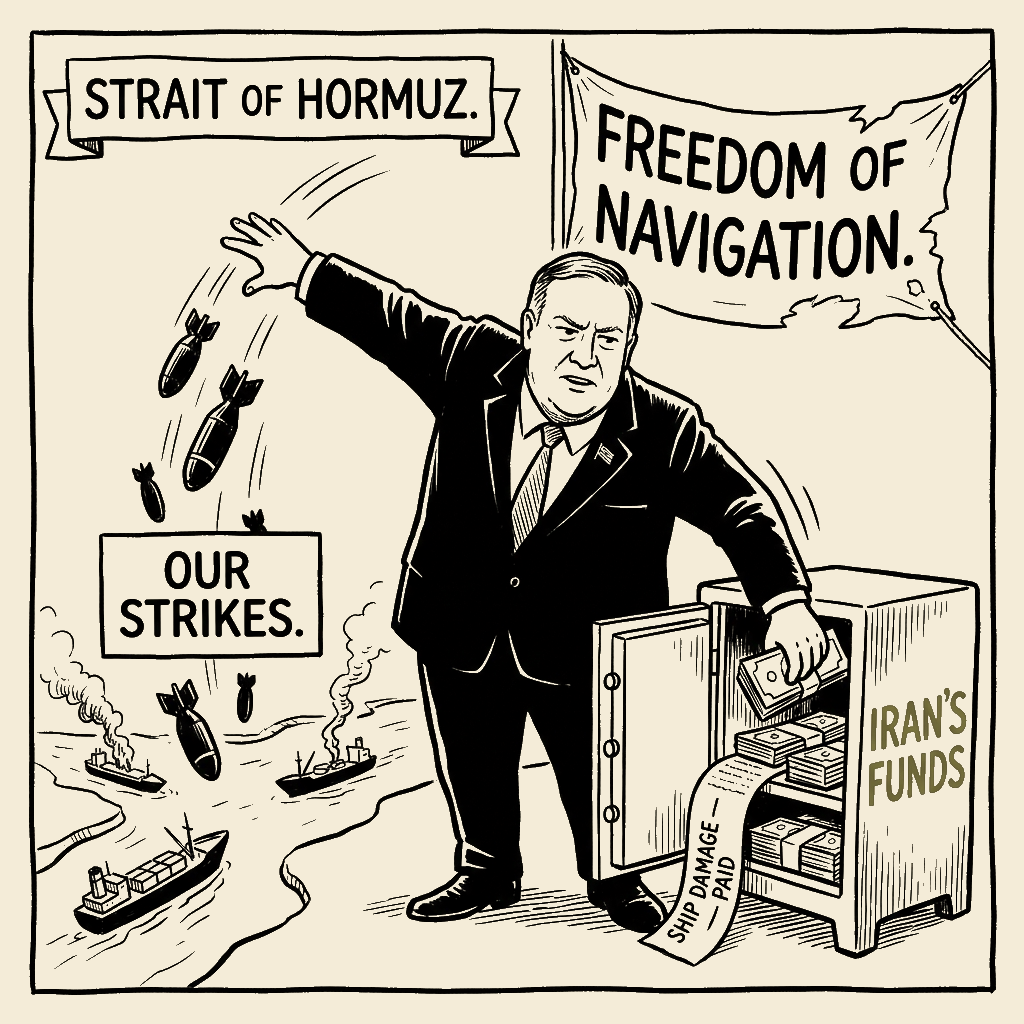 Unsigned MSI house political cartoon: He Broke It. He Billed Them.