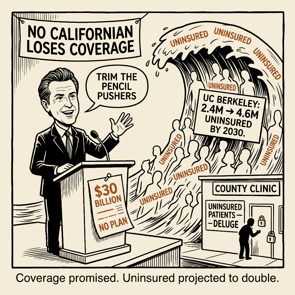 Unsigned MSI house political cartoon: He promised coverage. The projection is a doubling.