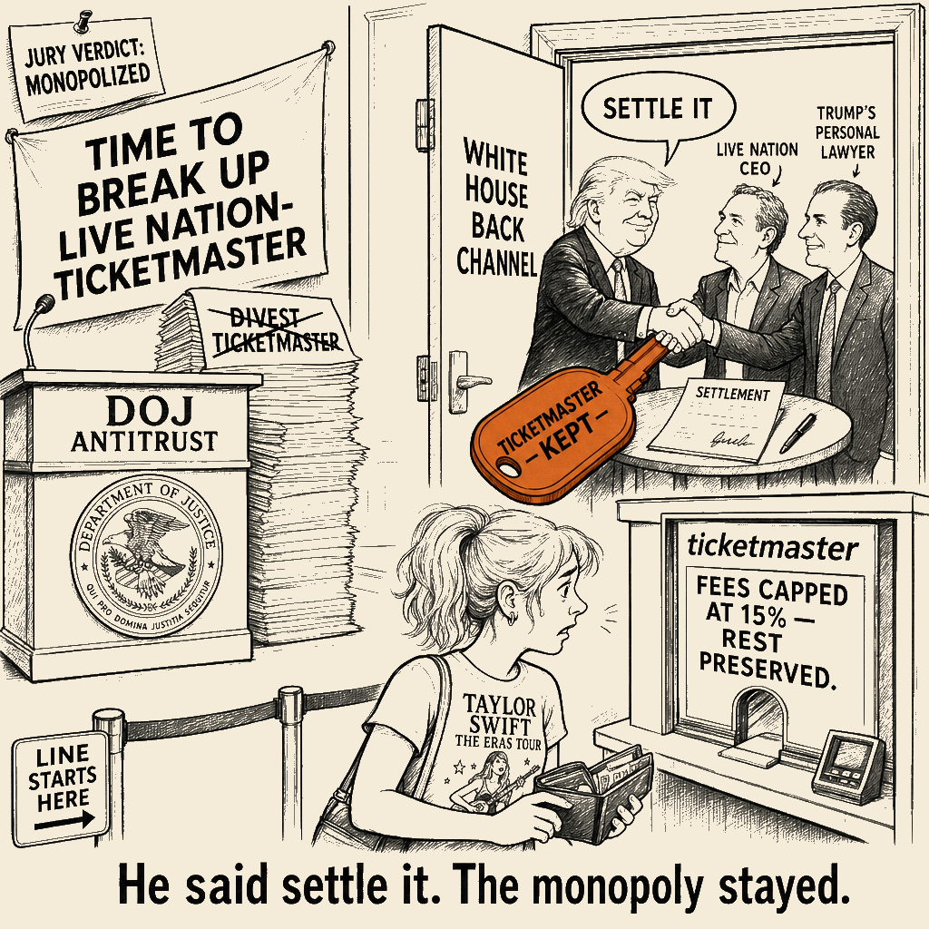 Unsigned MSI house political cartoon: He said settle it. The monopoly stayed.