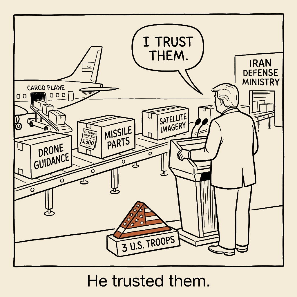 Unsigned MSI house political cartoon: He Trusted Them