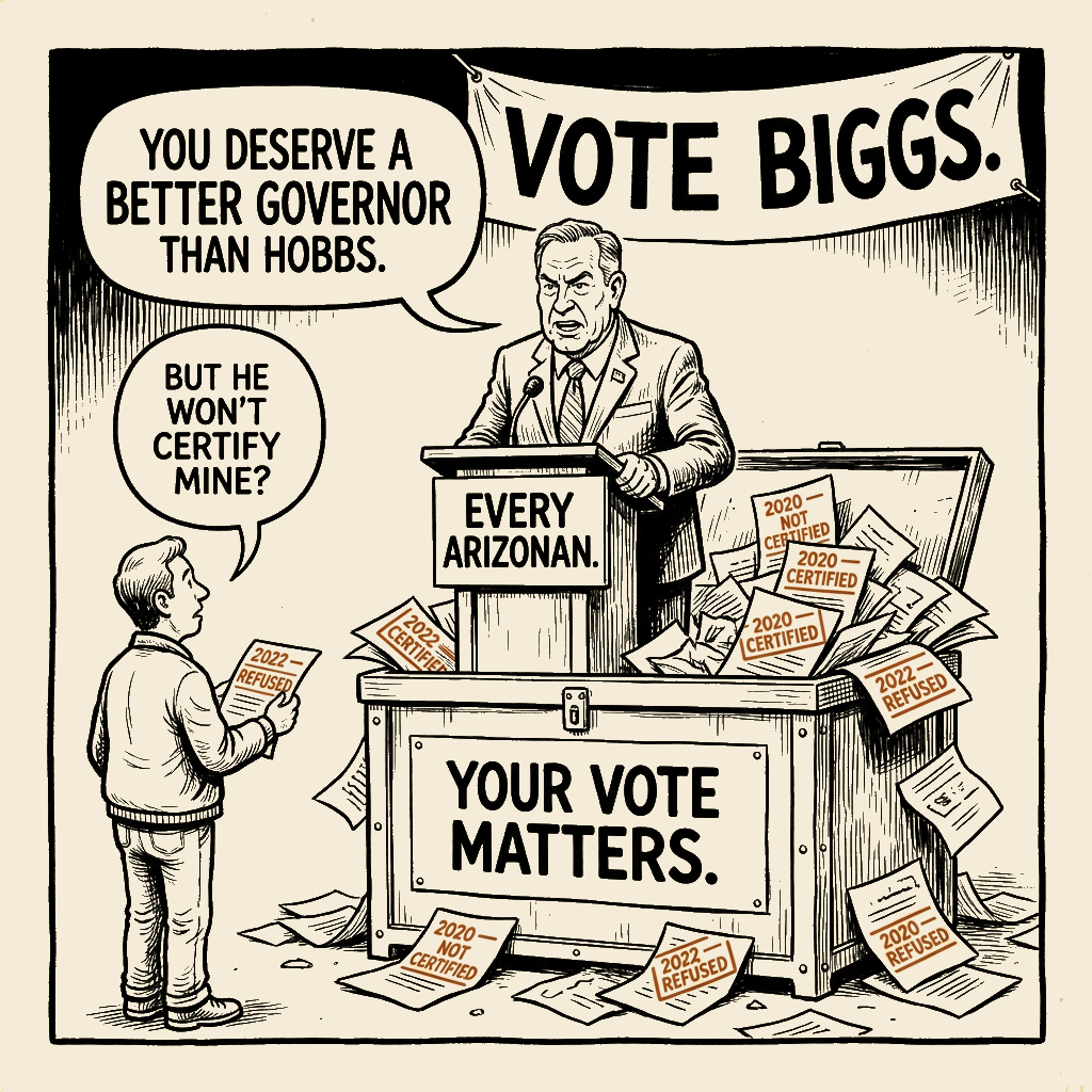 Unsigned MSI house political cartoon: He wants your vote. He refused theirs.