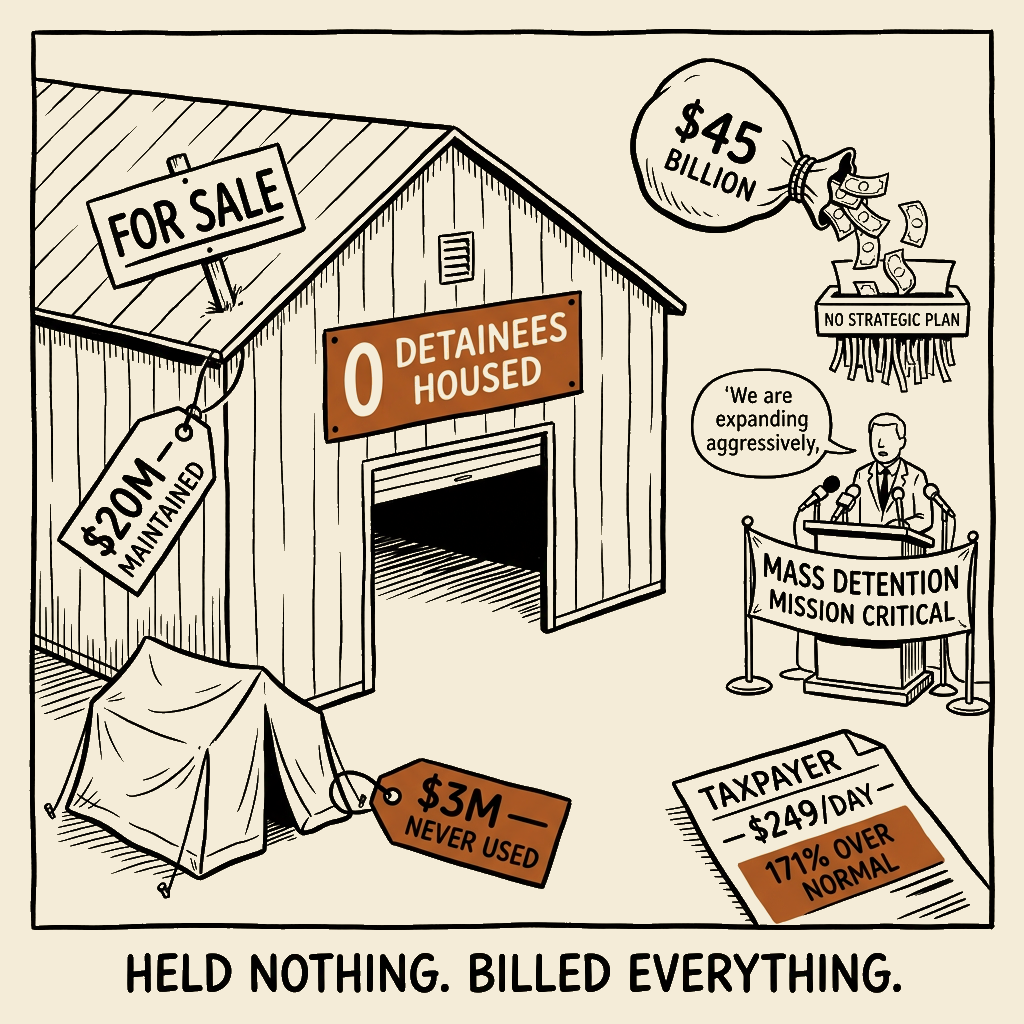 Unsigned MSI house political cartoon: Held nothing. Billed everything.