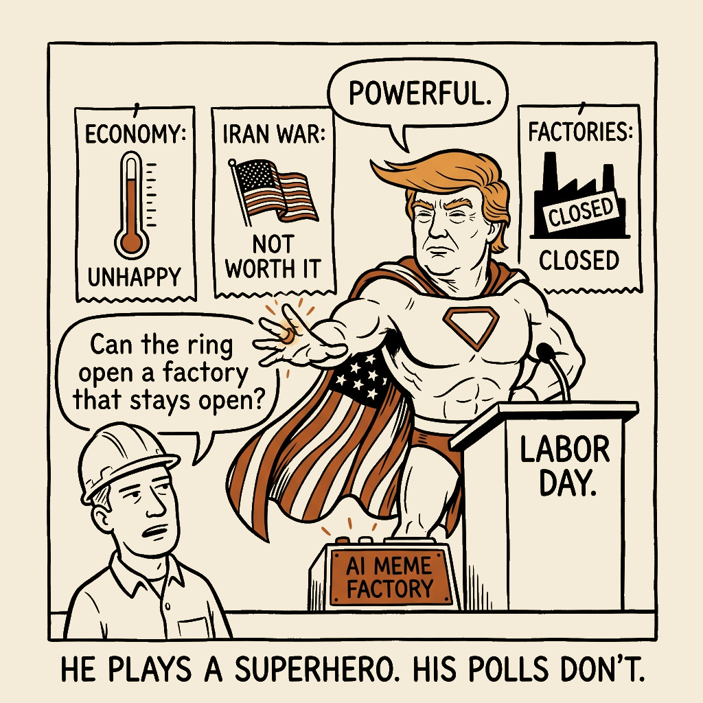 Unsigned MSI house political cartoon: Hero Pose, Real Polls