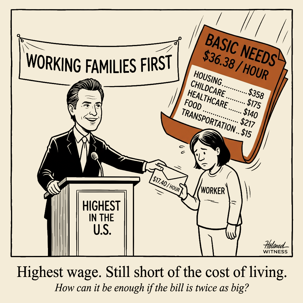Unsigned MSI house political cartoon: Highest Wage, Still Short