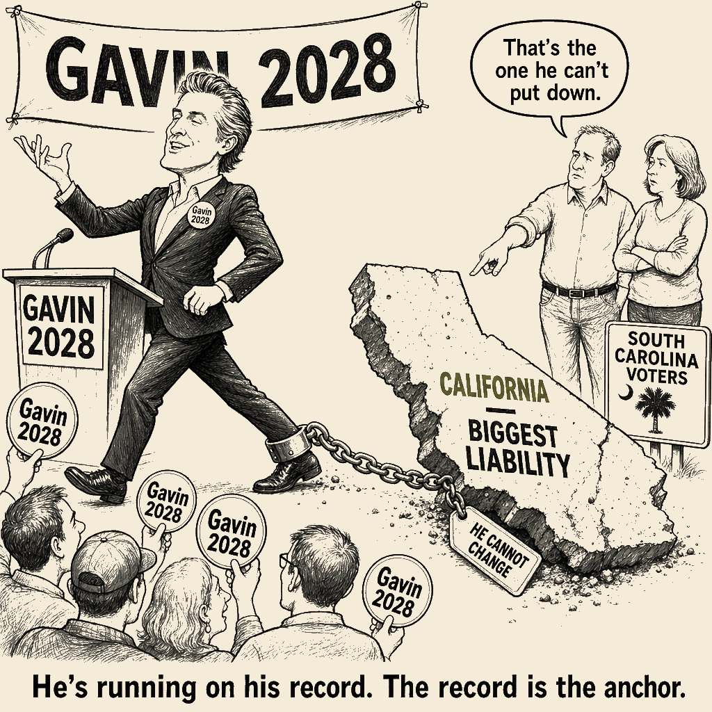 Unsigned MSI house political cartoon: His biggest asset became his biggest anchor.