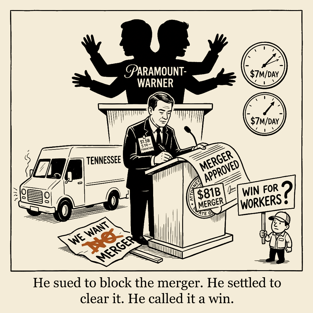 Unsigned MSI house political cartoon: How to Lose an Antitrust Suit and Call It a Win
